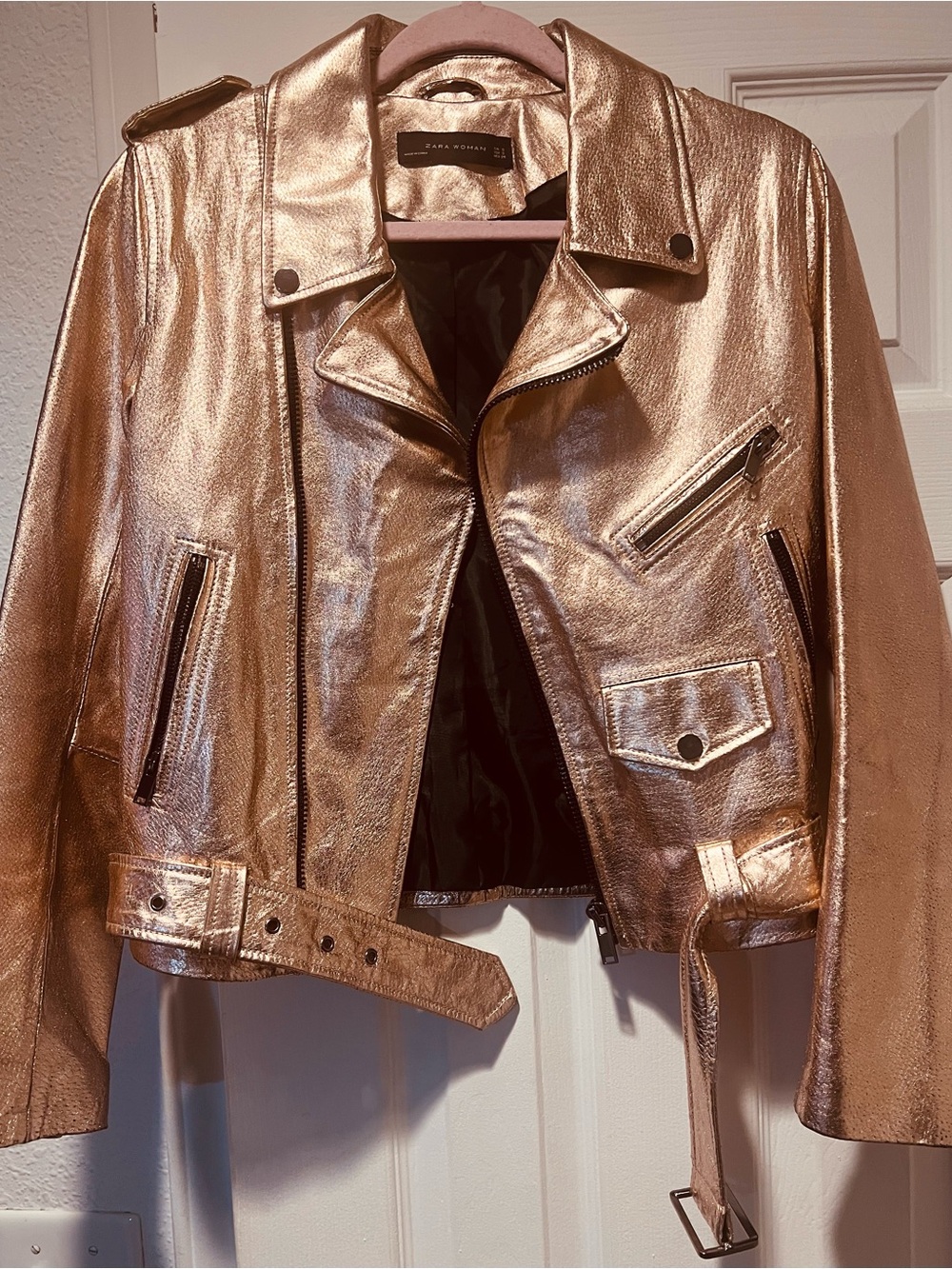 Zara Metallic Rose Gold Biker Jacket